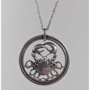 Vintage Van Dell Sterling Silver Cancer Zodiac Sign Pendant Necklace 18"